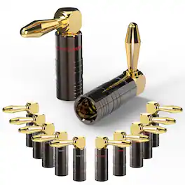 FosPower - Right Angle Banana Plugs (6 Pairs/12 pcs), Closed Screw 24K Gold Plated Banana Speaker Plug Connectors for Speaker Wire - Black