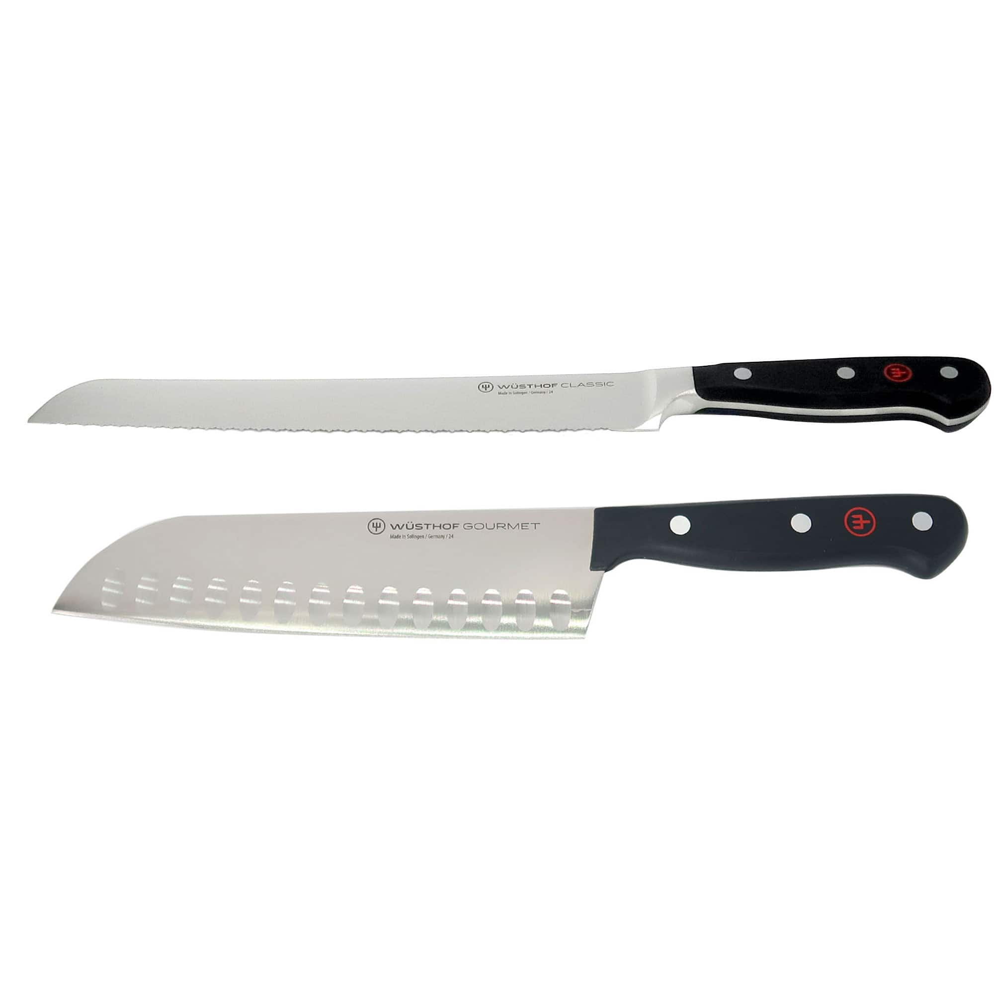 Classic 9" Bread Knife and Wusthof Gourmet 7" Hollow Edge Santoku Knife