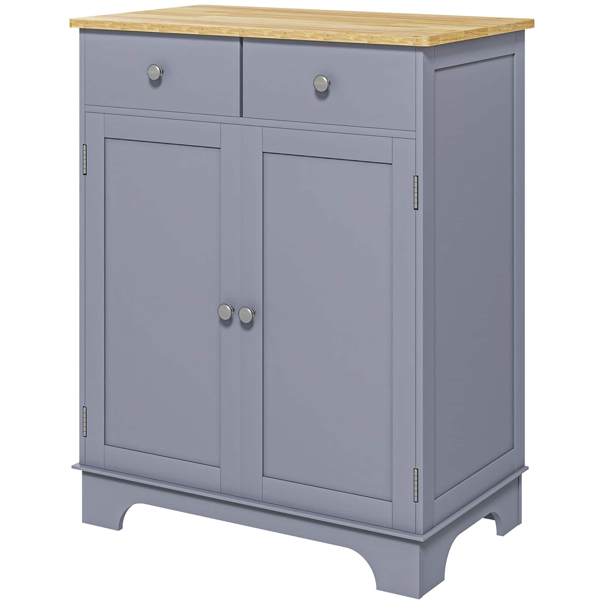 Homcom - Storage Cabinet, Sideboard Floor Cupboard with Solid Wood Top, Adjustable Shelf - Gray