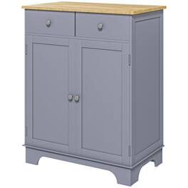 Homcom - Storage Cabinet, Sideboard Floor Cupboard with Solid Wood Top, Adjustable Shelf - Gray