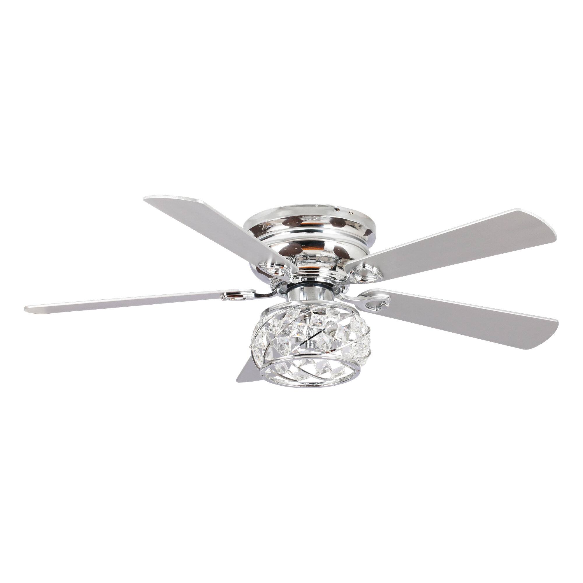 Alt View 6. Parrot Uncle - 48" Chrome Modern 5-Blade Crystal Flush Mount Ceiling Fan with Remote - Chrome.