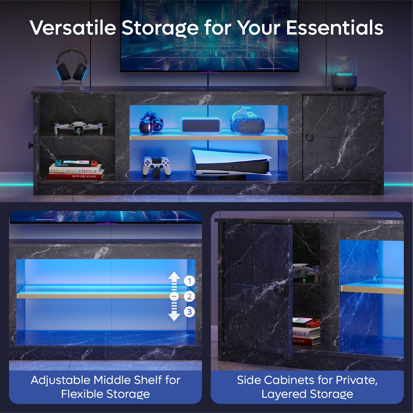 Versatile Storage for Your Essentials mind IAU clutter . - LBLEANS 1 I 2 3 tter EANS Adjustable Middle Shelf for Flexible Storage Side Cabinets for Private, Layered Storage