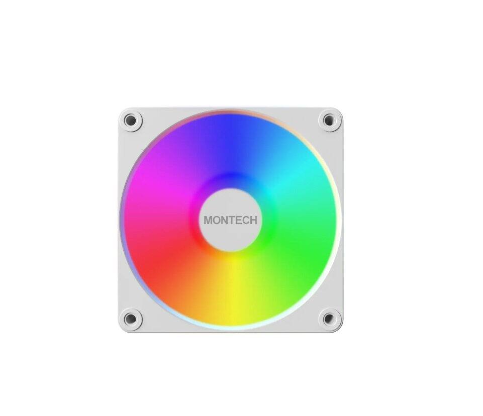 Left. Montech - GF120R V2 ARGB GF120RV2W 120mm Case Fan Hydraulic Bearing, Quiet Performance, Vibrant ARGB Lighting, Reverse Blade - White.