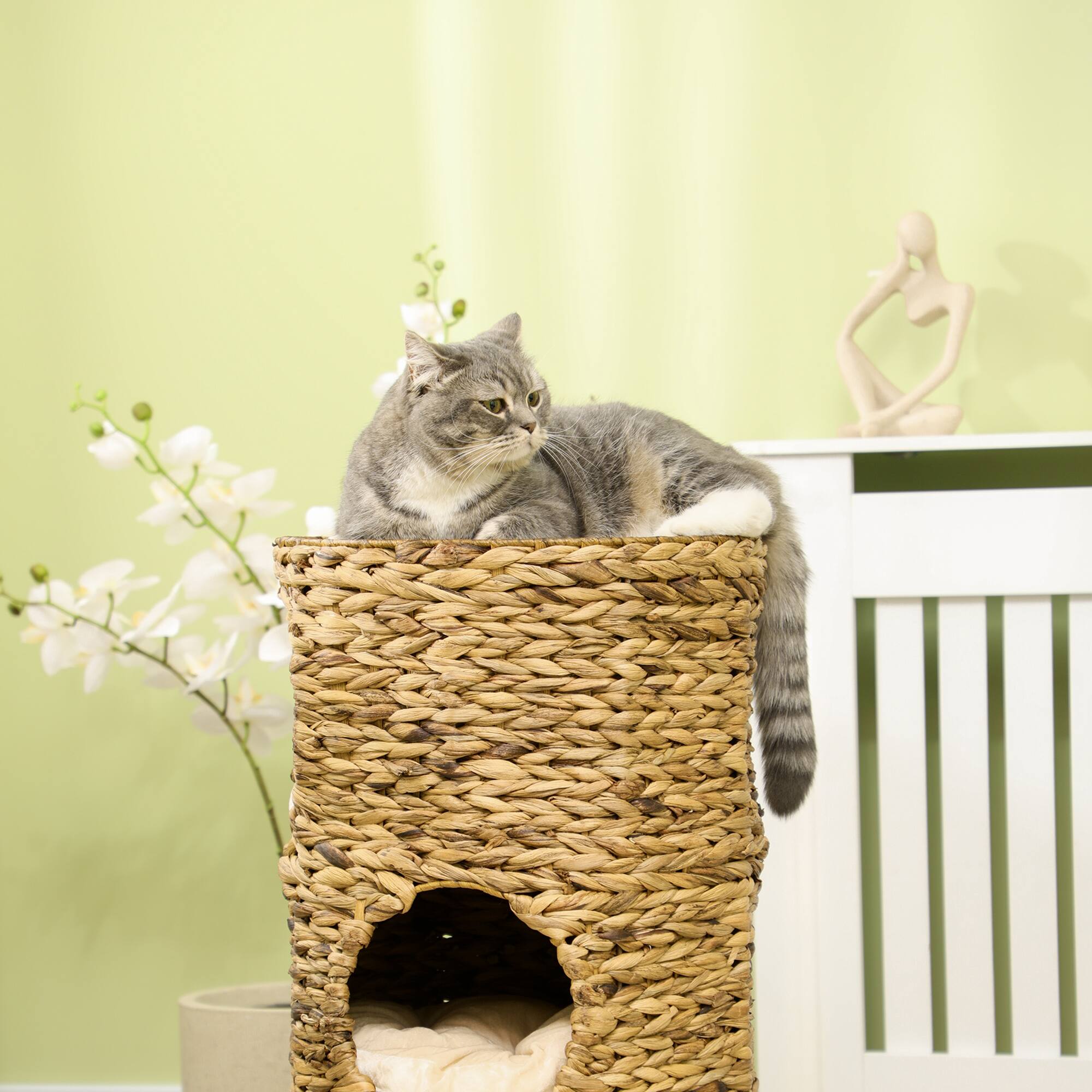 Alt View 8. Pawhut - Elevated Cat Bed with Hideaways - Brown.