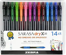 Zebra - Sarasa Dry X20 Retractable Gel Pen, Medium Point, 0.7mm, 14 Pack - Assorted Ink