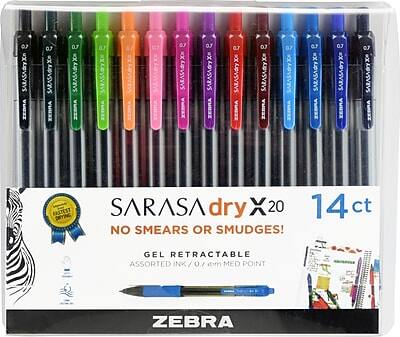SARASA dry X20  
14 ct  
NO SMEARS OR SMUDGES!  
GEL RETRACTABLE  
ASSORTED INK / 0.7 mm MED POINT  
ZEBRA