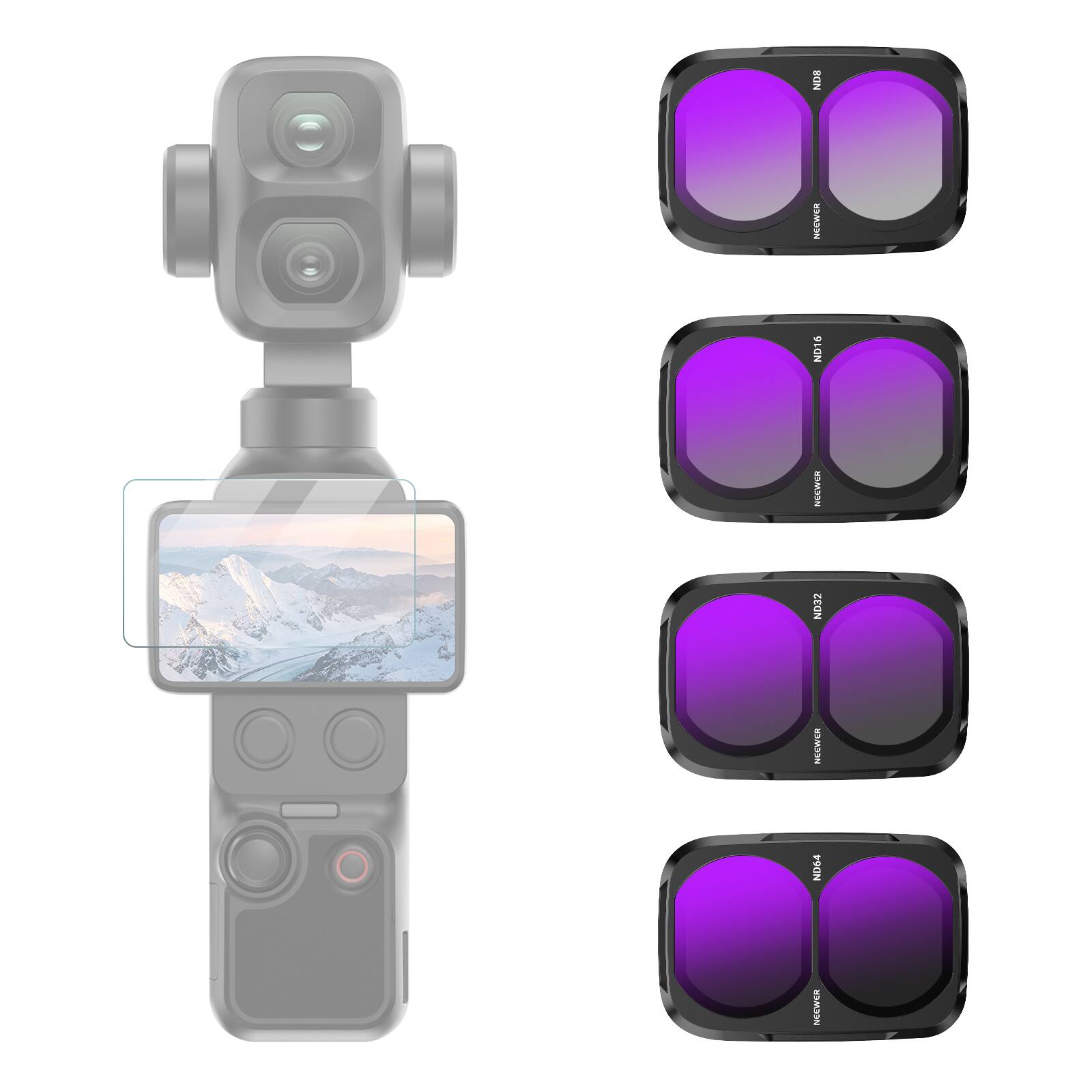 Neewer - 4-Pack ND Filter Set for DJI Pocket 4P Only, ND8/16/32/64, w/ Screen Protector