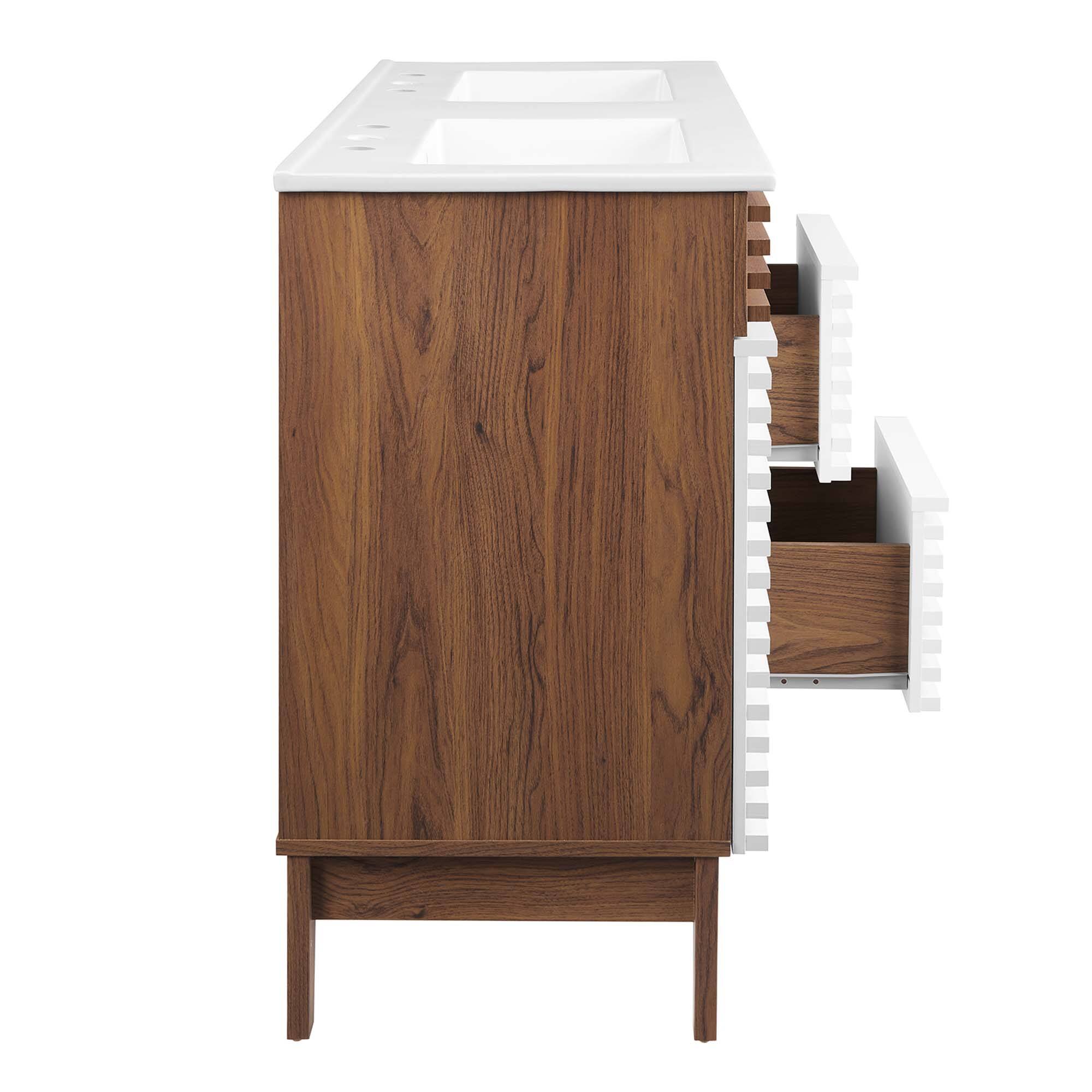 Alt View 2. Modway - Render 48" Bathroom Vanity with White Basin Included - White Walnut White.
