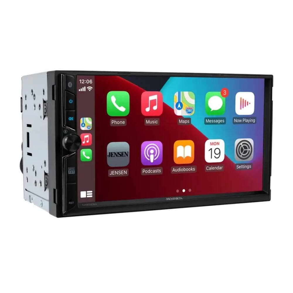 12:06  
3  
280  
dE  
A  
Phone  
Music  
Maps  
Messages  
Now Playing  
MCS  
FET  
JENSEN  
JENSEN  
MON  
19  
Audiobooks  
Calendar  
Podcasts  
Settings  
RST