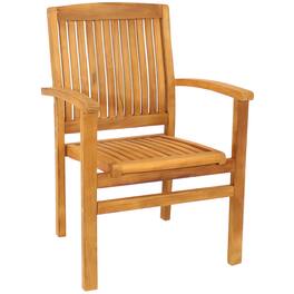 Sunnydaze - Solid Teak Wood Stackable Outdoor Dining Armchair - Light Brown