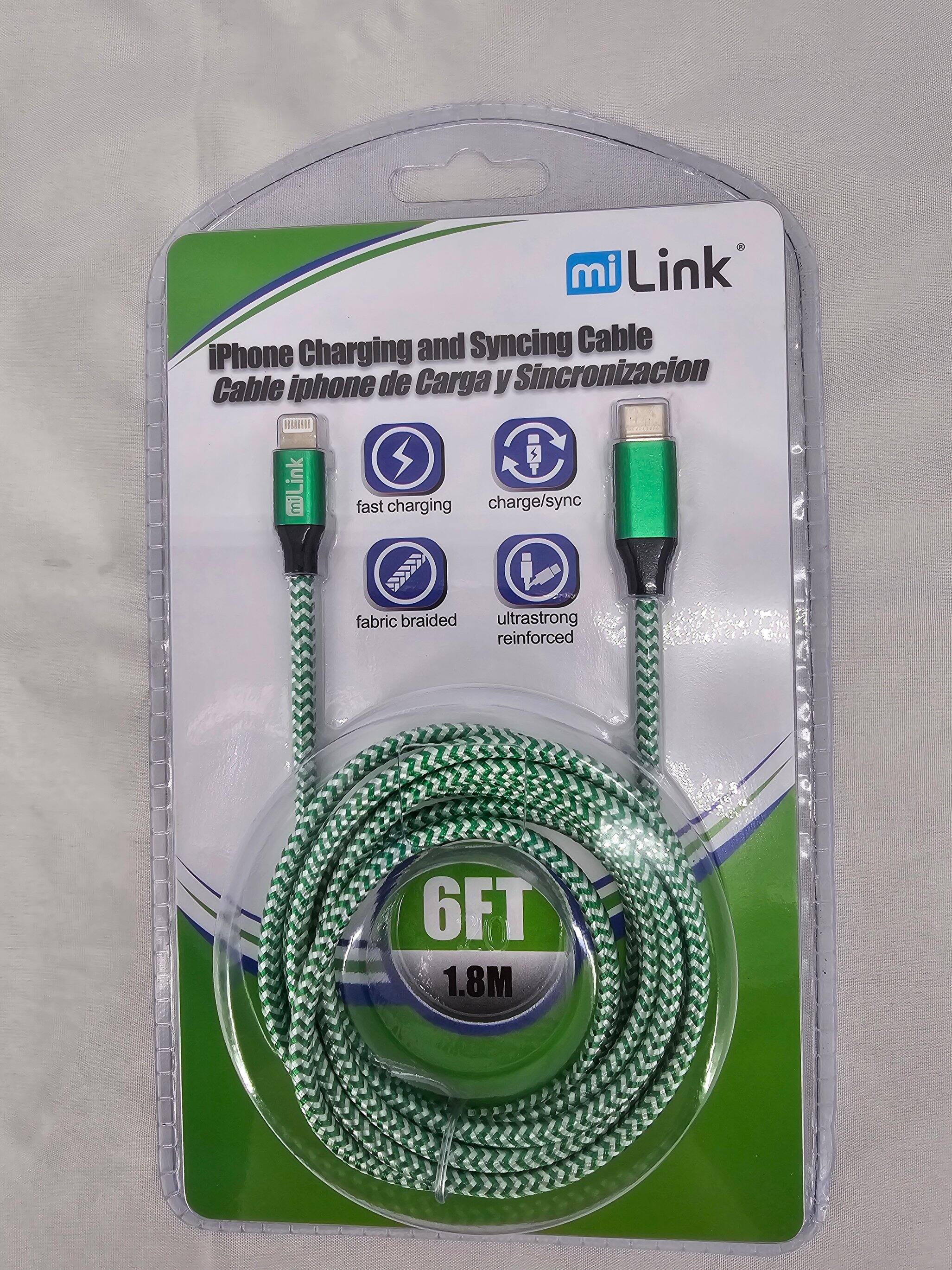 miLink iPhone Charging and Syncing Cable Sincronización y Carga de iPhone Cable I charge/sync charging fast Link W ultrastrong reinforced HTE braided fabric 6FT 1.8M