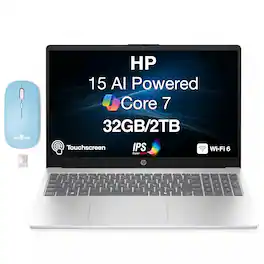 HP - Upgraded - 15 Laptop 15.6 FHD Display (Core 7 150U, 32GB, 2TB SSD, Intel Iris Xe, Win 11 Pro) w/Dockztorm Wireless Mouse - Natural Silver
