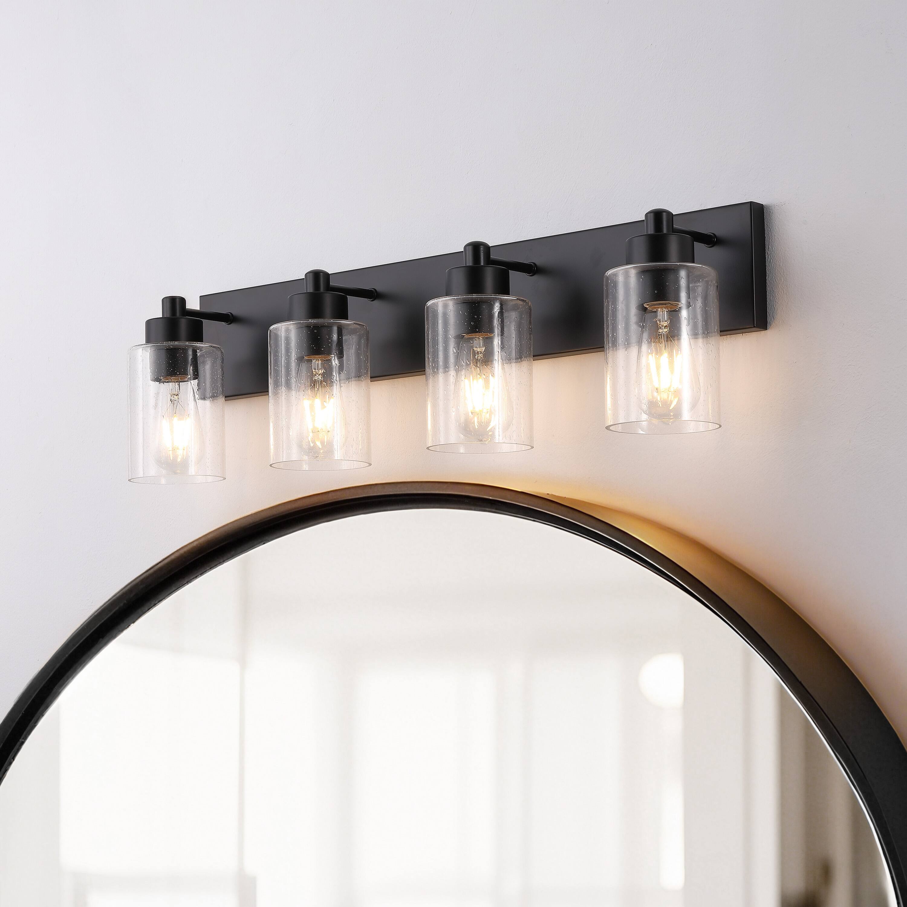 Alt View 1. Jonathan Y - Irving 27.75" 4-Light Seeded Glass/Iron Modern Contemporary LED Vanity Light, Black - Black/Clear.