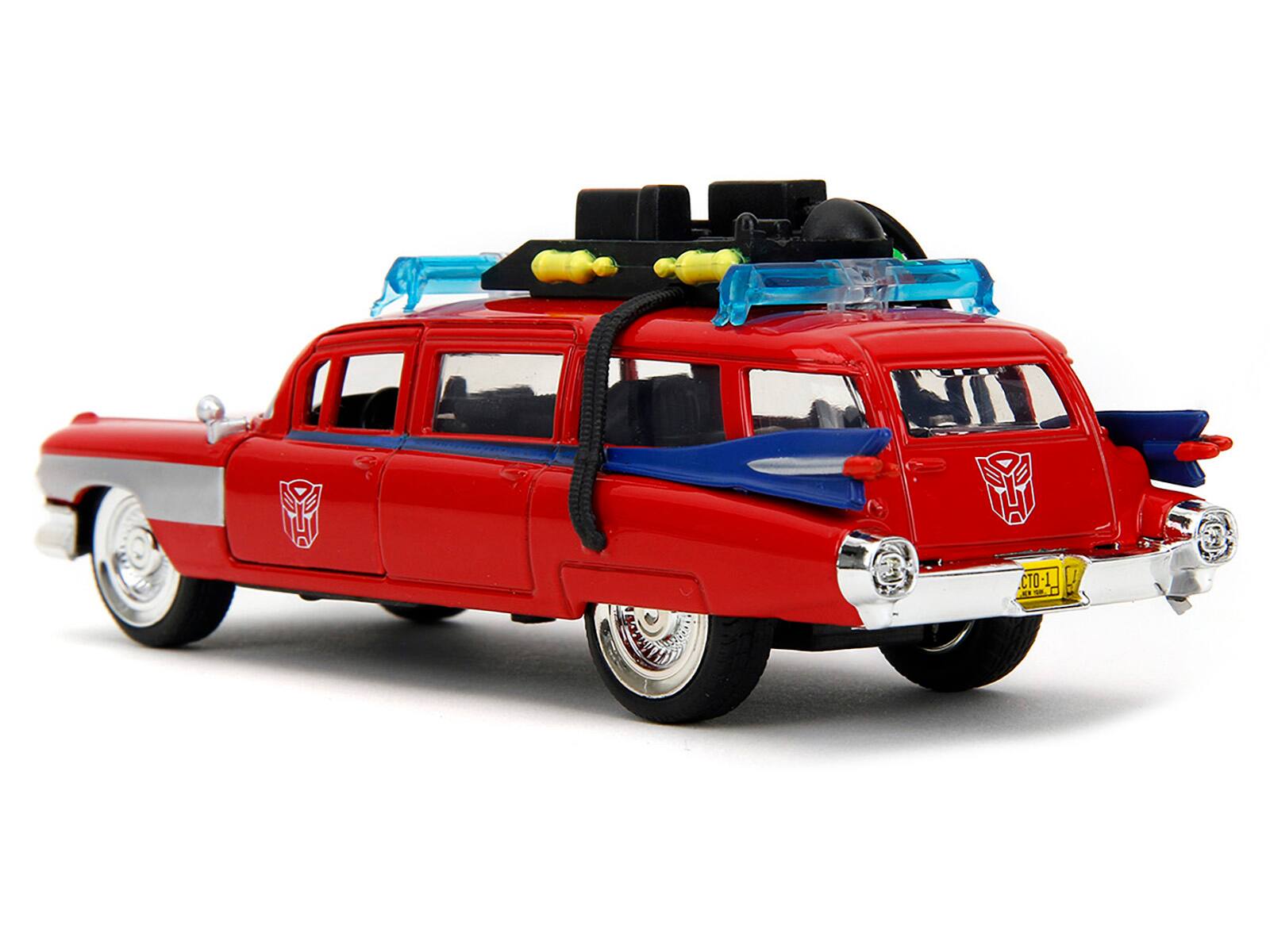 Alt View 1. Jada - 1959 Cadillac Ambulance Ecto-1 Red Transformers x Ghostbusters 1984 Hollywood Rides Series 1/32 Scale Model - Re.