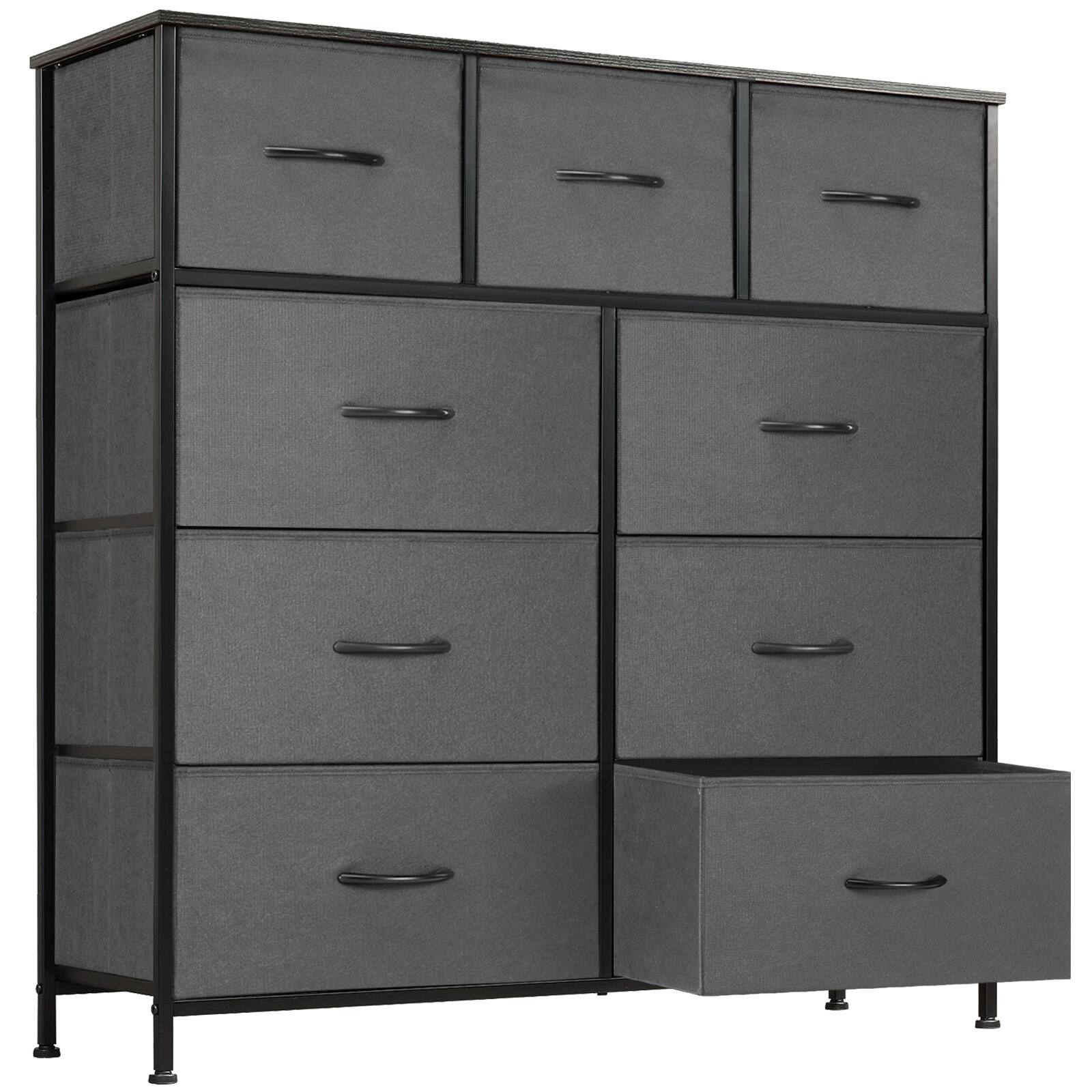 Front. Bestier - 9 Drawer 39.37 in.W Fabric Storage Tower Dresser Wooden Top for Kid Room, Closet, Entryway, Nursery - Gray.