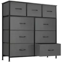 Bestier - 9 Drawer 39.37 in.W Fabric Storage Tower Dresser Wooden Top for Kid Room, Closet, Entryway, Nursery - Gray - Front_Zoom