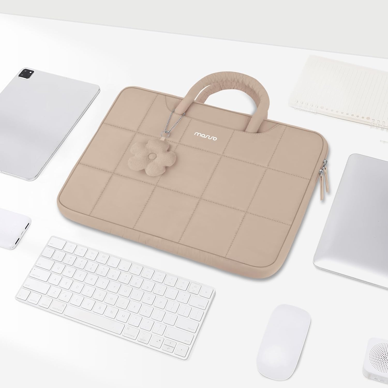 Alt View 5. mosiso - Laptop Case 13-13.3 inch Puffy Laptop Sleeve with Handle for MacBook Air Pro Neo 13 14 HP Dell ASUS Lenovo - Brown.