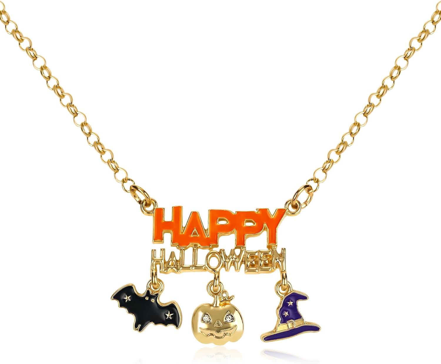Live At Space 14K Gold Plated Halloween Necklace Enamel Bat, Witch Hat ...