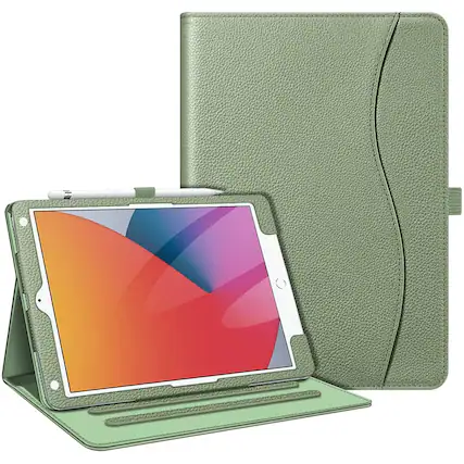 Front. Kitcheniva - Protective Stand Case For iPad 9th 8th 7th Generation 10.2 Inch With Pocket Holder Sage Green - Sage Green.