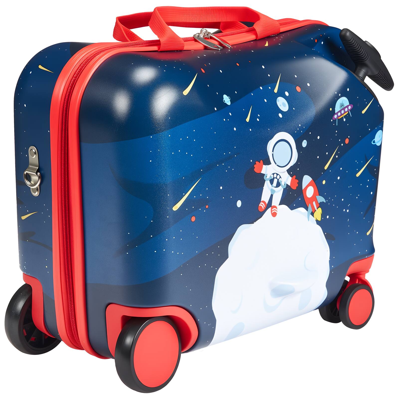 Alt View 5. VEVOR - Ride-on Luggage, 26 L Capacity, 18 Inches Tow Along Toddler Carry on Luggage with Wheels, Adjustable Shoulder Strap - Blue & White.