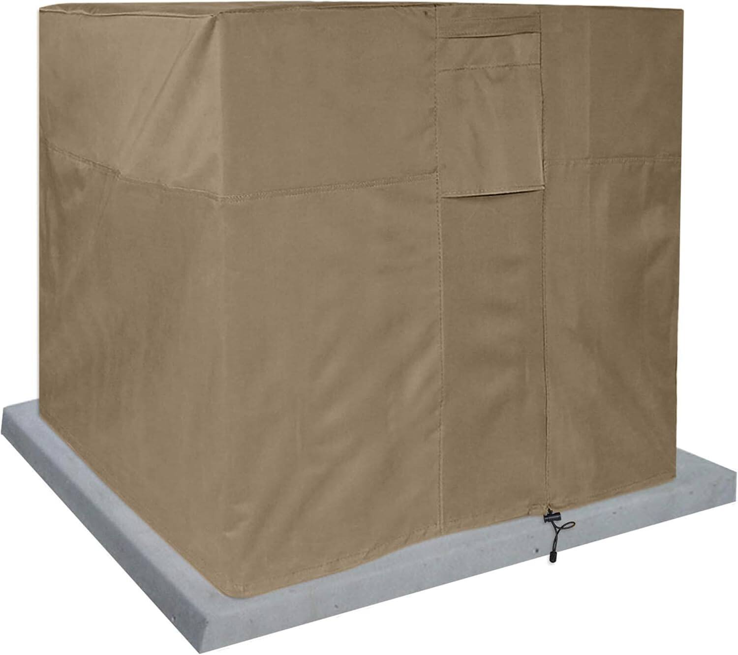 Alt View 2. KHOMO GEAR - Air Conditioner Cover - Waterproof Outdoor AC Unit Protector - All-Season Protection for Window & Wall-Mounted AC Units - Brown.