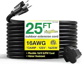 GoGreen Power - 25' Indoor/Outdoor Extension Cord, 16 AWG (GG-13725BK) - Black