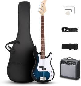 Winado - 4 String Bass Guitar, Full-Size Electric Bass Guitar Kit Includes 20W AMP, Portable Gip Bag Adjustable Guitar Strap - Blue