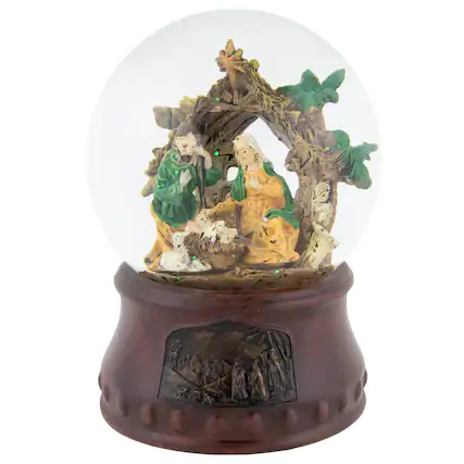 Front. Northlight - Christmas Nativity Musical Snow Globe - 5.5" - Brown.