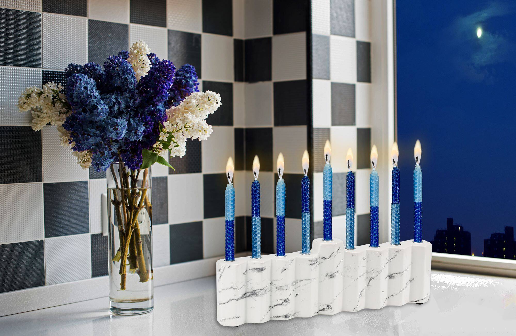 Alt View 2. Rite Lite - Two-Tone Honeycomb Beeswax Hanukkah Candles - 4" - Blue - 45ct - Blue.