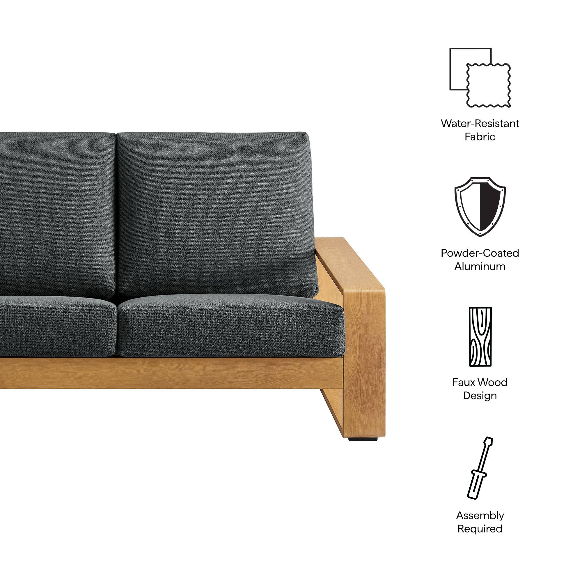 Water-Resistant Fabric  
Powder-Coated Aluminum  
Faux Wood Design  
Assembly Required