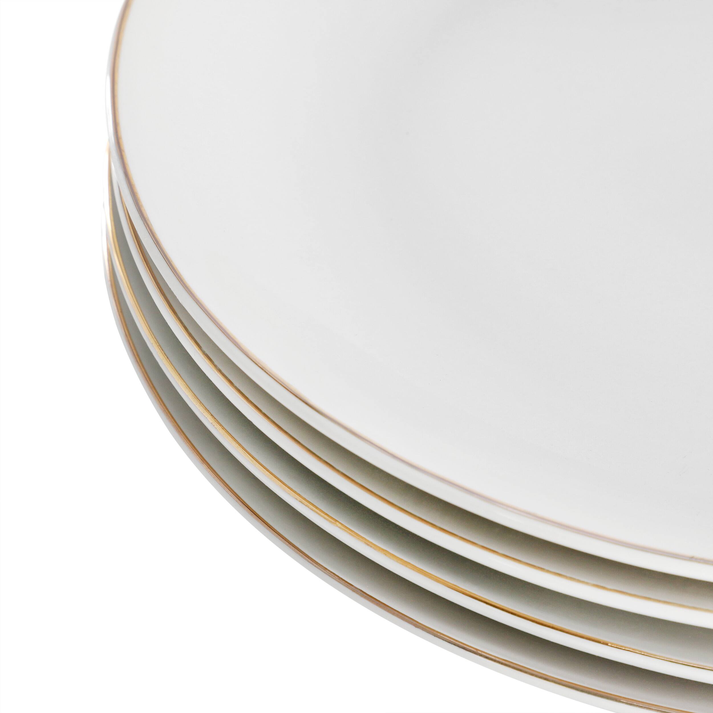 Alt View 2. Gibson - Gibson Home Ogalla 4 Piece Fine Ceramic 10.5 Inch Dinner Plate Set in White with Gold Rim - White.
