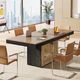 Tribesigns - Modern Conference Table with Engineered Wood Construction and Rectangular Top for Home Office and Study - Brown