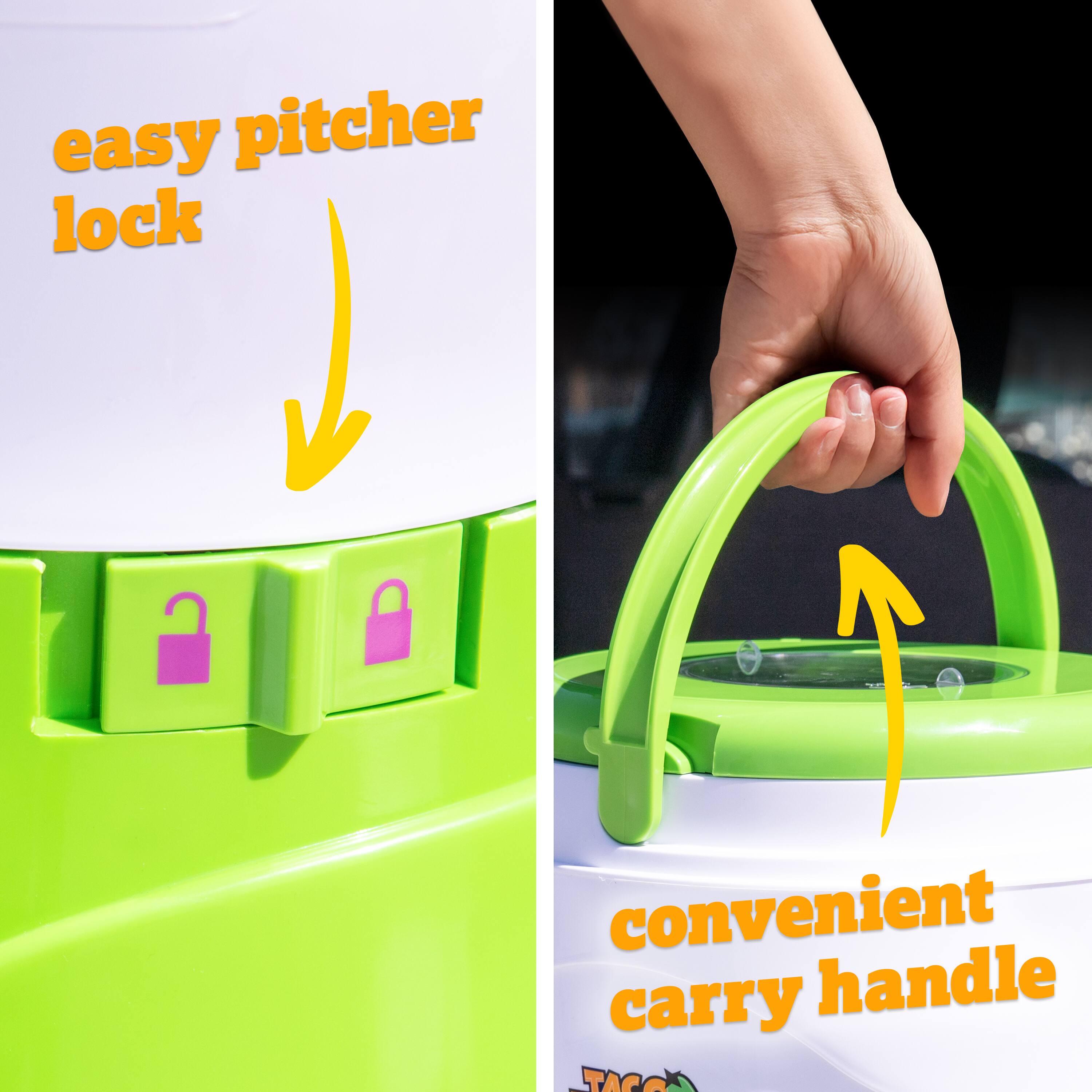easy pitcher lock convenient carry handle