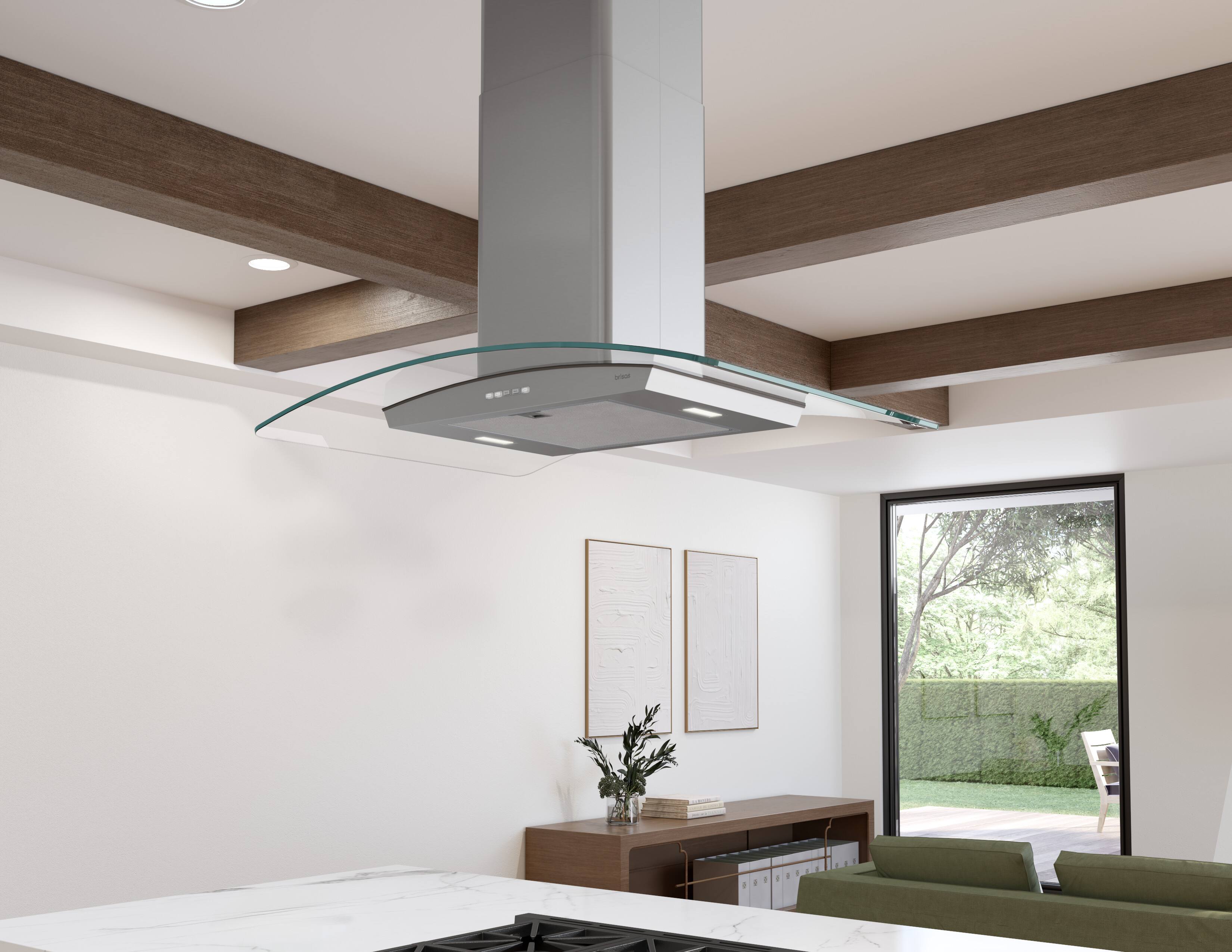 Alt View 12. Zephyr - Brisas 36 in. 600 CFM Curved Glass Island Range Hood with LED Lights - Stainless Steel + Glass.