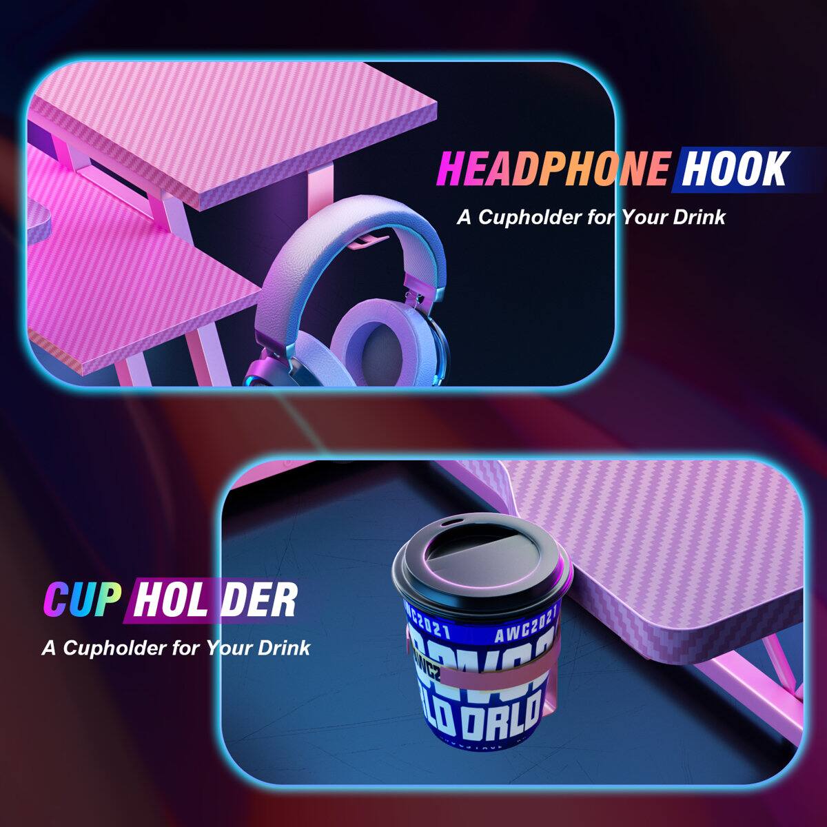 HEADPHONE HOOK  
A Cupholder for Your Drink  

CUP HOLDER  
A Cupholder for Your Drink