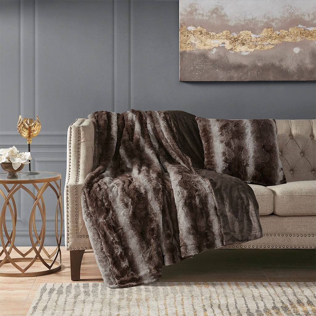 Alt View 1. Gracie Mills - Gracie Mills Shawn Faux Brushed long Fur Square Pillow - Brown.