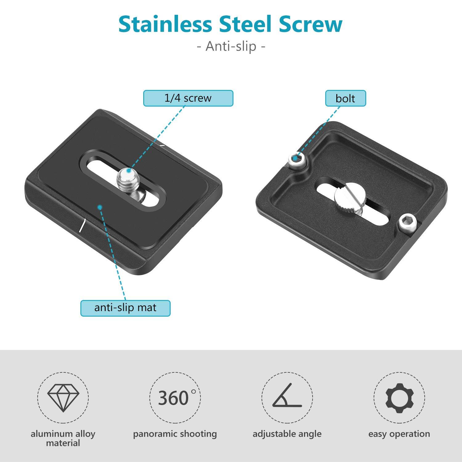 Stainless Steel Screw - Anti-slip

- 1/4 screw
- bolt
- anti-slip mat

Features:
- aluminum alloy material
- 360° panoramic shooting
- adjustable angle
- easy operation