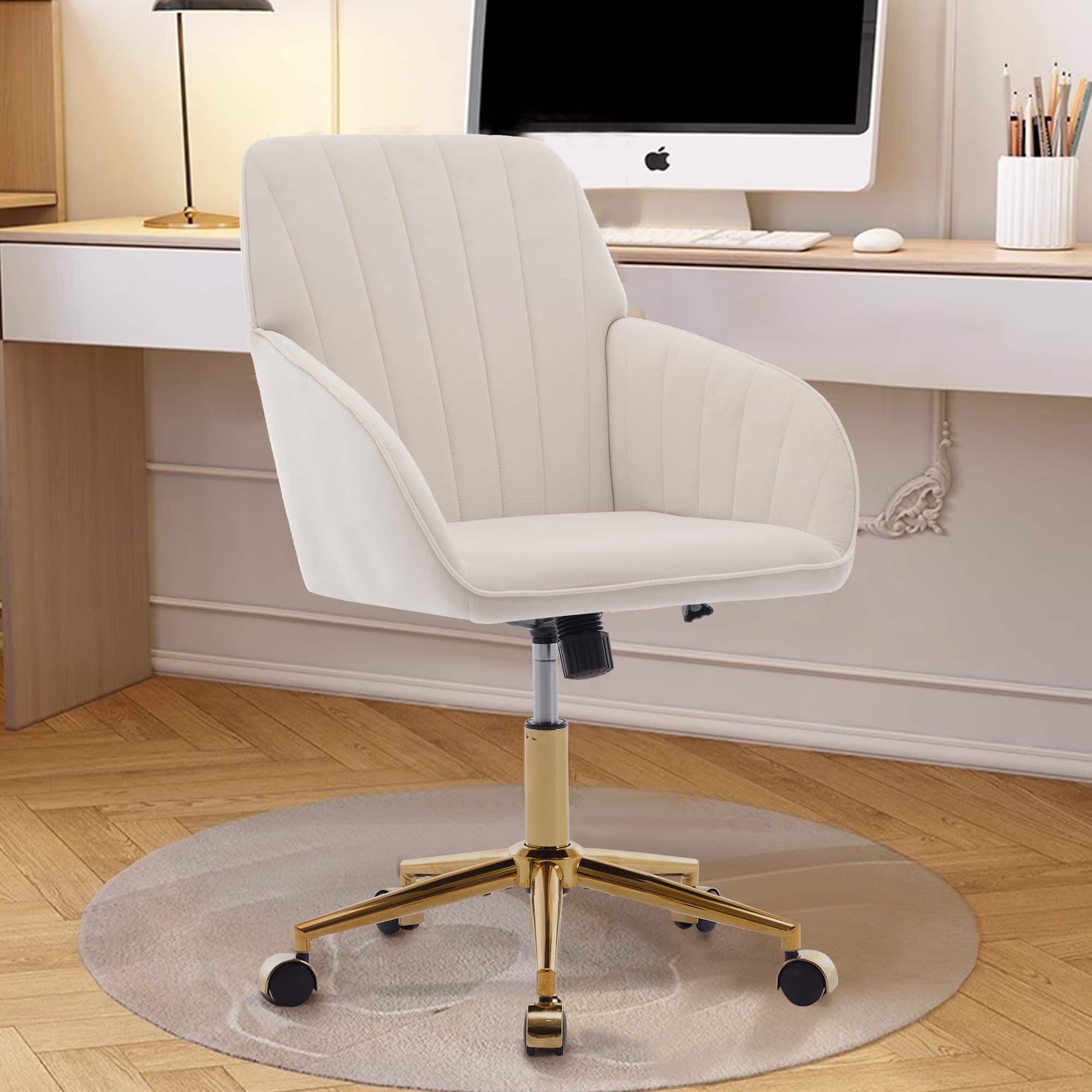 GOODSILO - Adjustable Office Chair Ergonomic Swivel Chair Home Bedroom Comfortable - Beige