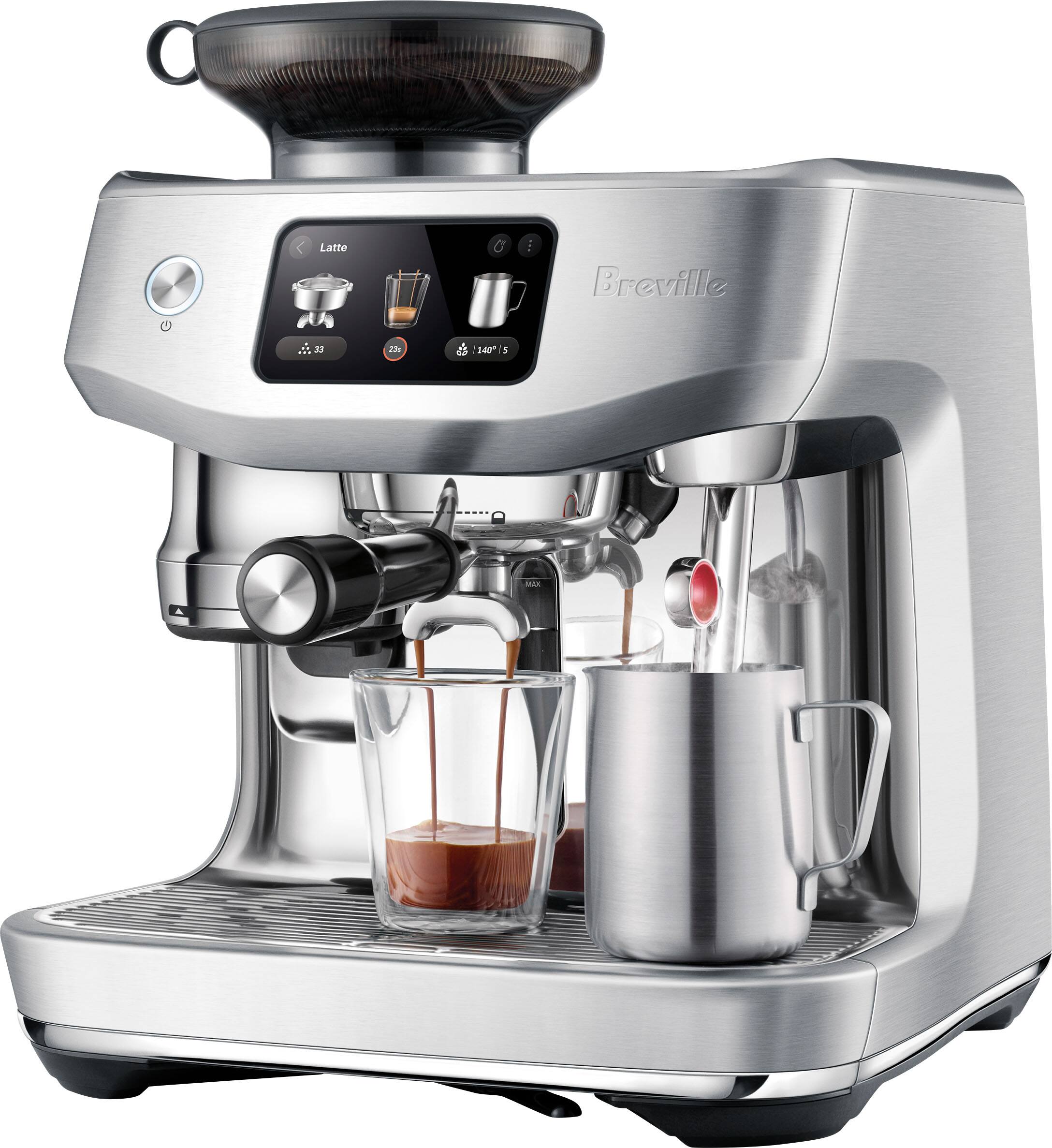The text on the image reads: "A Latte i Breville 23 25 140 5 -". This text seems to be a description of a coffee machine, possibly a coffee maker or espresso machine. The text suggests that the machine is a Latte i Breville model, which is known for its high-quality coffee-making capabilities. The numbers "23 25 140 5" could be related to the machine's specifications or features, but without more context, it is difficult to determine their exact meaning.