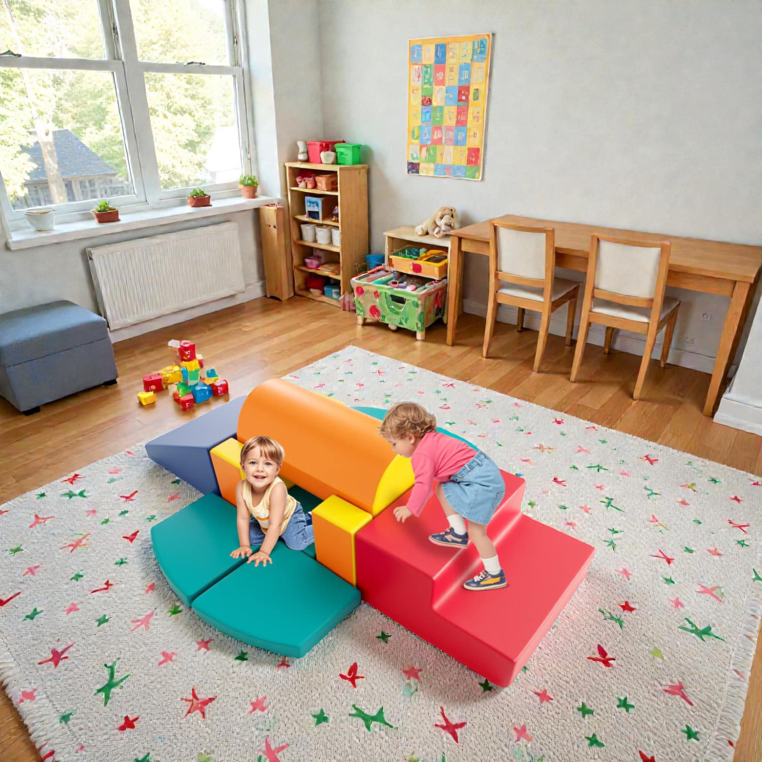 BreeBe - 10-Piece Soft Foam PU Leather Building Blocks for Toddlers - Multicolor