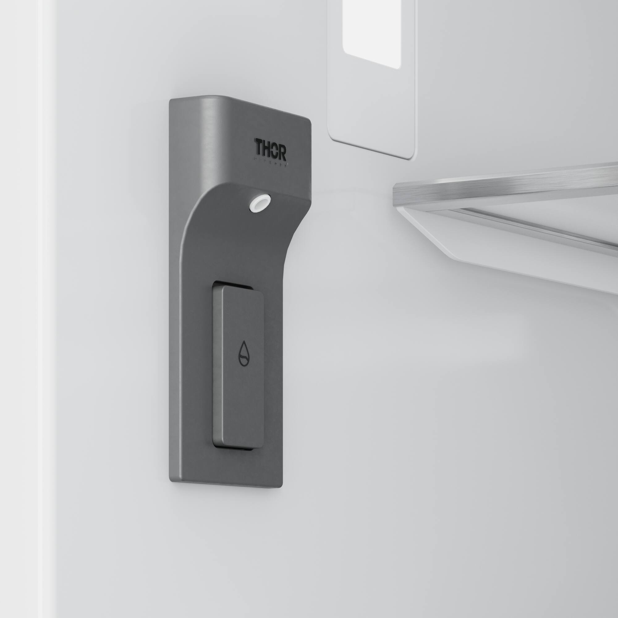Thor is a brand of electronic door locks. The image shows a Thor door lock attached to a white wall.