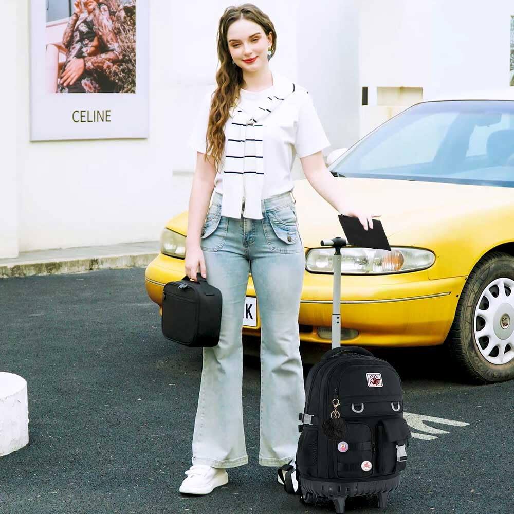 Alt View 3. Live At Space - Rolling Backpack For Women  21 Inch Roller Wheels School Bookbag Wheeled Suitcase Backpacks With Lunch Bag Teen - Black - Red.