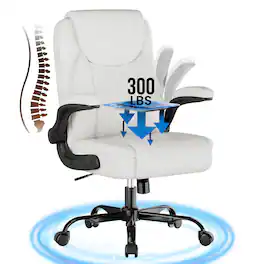 GTPlayer - Office Chair Ergonomic Home Office Desk Chairs Small Leather Executive Office Chairs with Flip-up Arms Height Adjustable - White