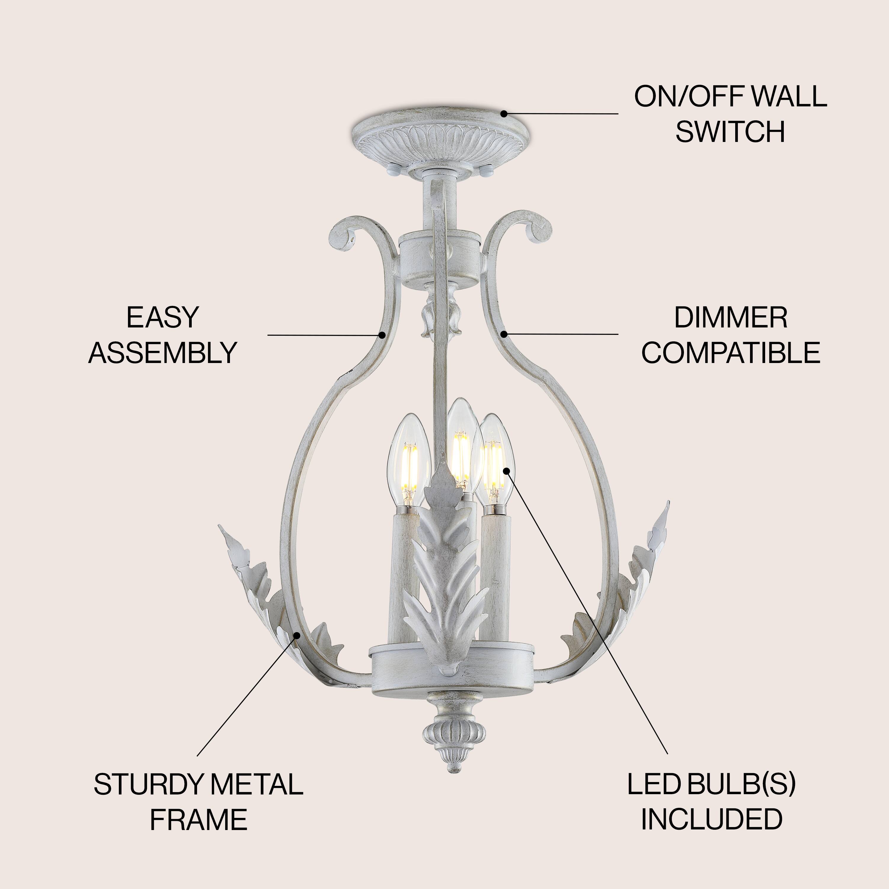 ON/OFF WALL SWITCH  
EASY ASSEMBLY  
DIMMER COMPATIBLE  
STURDY METAL FRAME  
LED BULB(S) INCLUDED