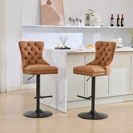 GOODSILO - Vintage-Inspired Adjustable Swivel Bar Stools with Tufted Backs, Set of 2 for Kitchen and Home Pub - Orange