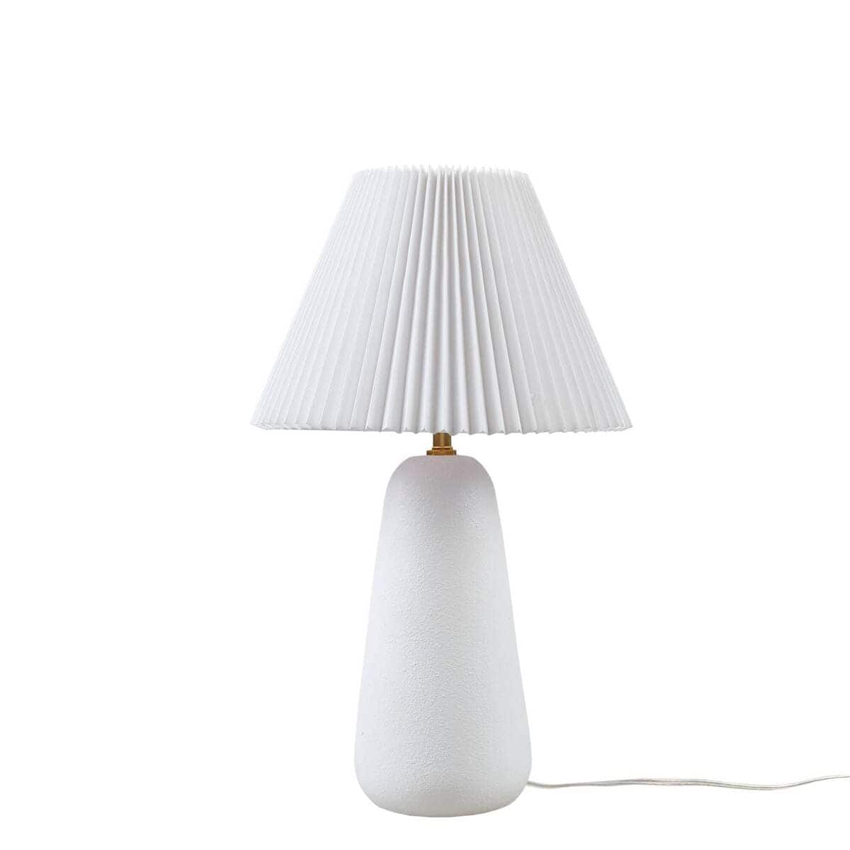 Luckbyte - Textured Ceramic Table Lamp Fluted Fabric Shade White