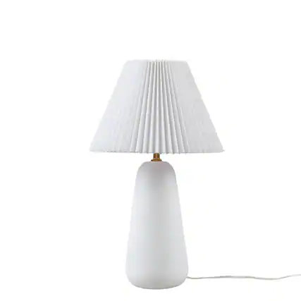 Front. Luckbyte - Textured Ceramic Table Lamp Fluted Fabric Shade White.