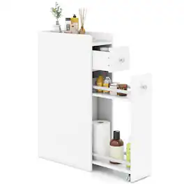 Gymax - Small Bathroom Storage Cabinet 4-Tier Narrow Toilet Side Storage Cabinet - White