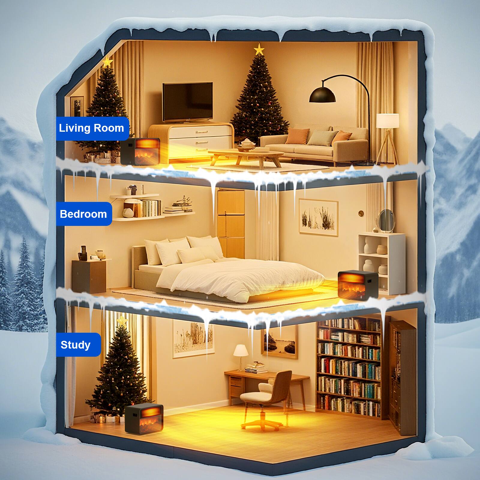 Living Room  
Bedroom  
Study