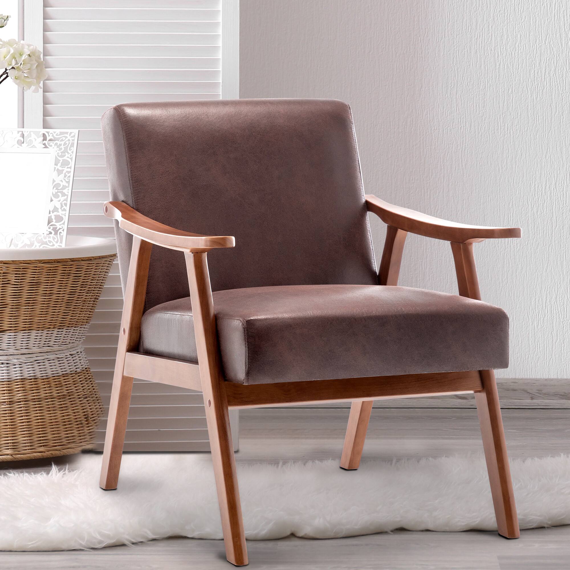 Alt View 1. Ecooso - Mid-Century Modern Wingback Chair with Solid Wood Frame, Extra-Thick Backrest, Accent Chair for Living Room or Bedroom - Dark Brown.